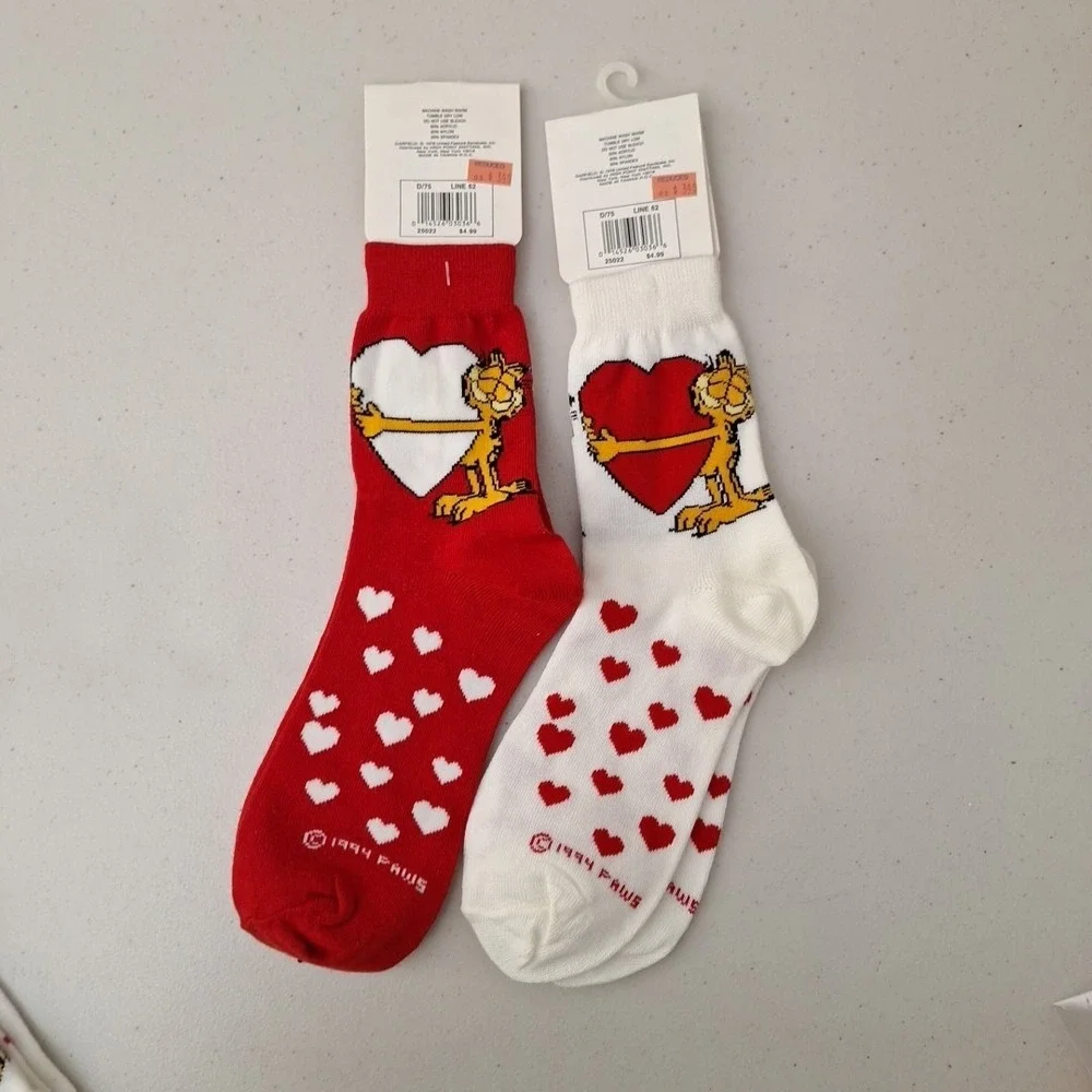 Vintage 1994 GARFIELD THE CAT Women's Crew Socks Valentine's Day Novelty NWT